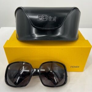 Vintage Fendi Oversized Black Sunglasses with Fendi Case and Fendi‎ Yellow Box